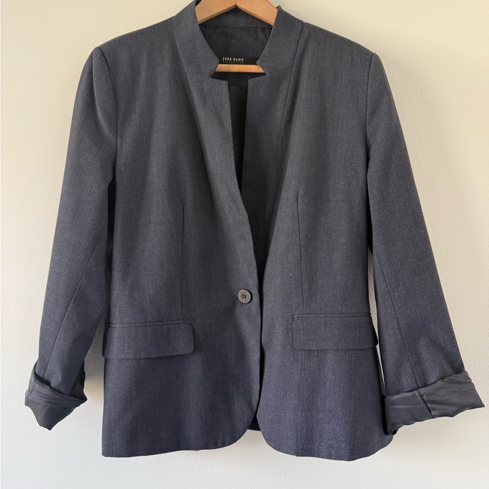 Zara Blue/Black Women’s Lined Blazer with Unique Collae